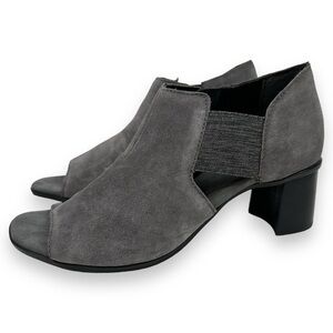 Munro Gray Heeled Boots with Chunky Heel and Open Toe Design